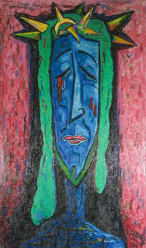 Jan van Holthe - Olieverf op doek, Christus blue - Ingelijst (Zeer groot) kopen? Bied vanaf 100!