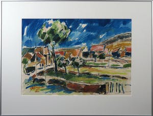 Piet Snoeren - Aquarel, Dorpsgezicht - Ingelijst kopen? Bied vanaf 1!
