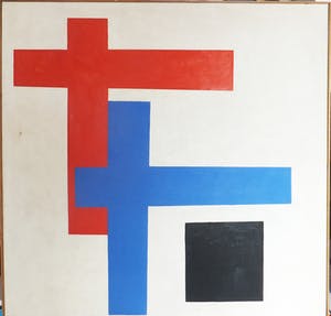 Joop Vreugdenhil - abstract primaire kleuren blauw/rood kopen? Bied vanaf 225!