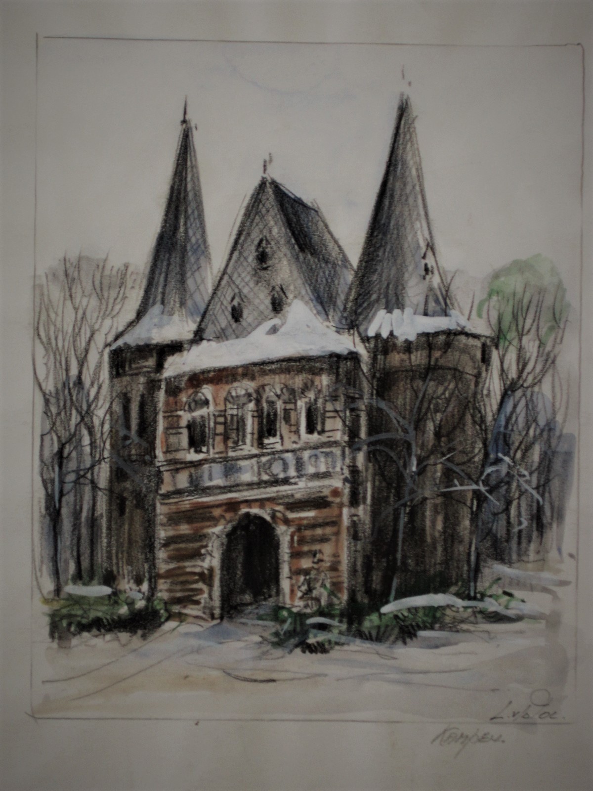 Louis van der Pol - mooie impressionistische aquarel "Stadspoort Kampen"  kopen? Bied vanaf 1!