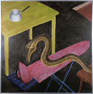 Kees Touw - Acryl op paneel, Slang - Ingelijst (Zeer groot) verkocht voor € 1!
