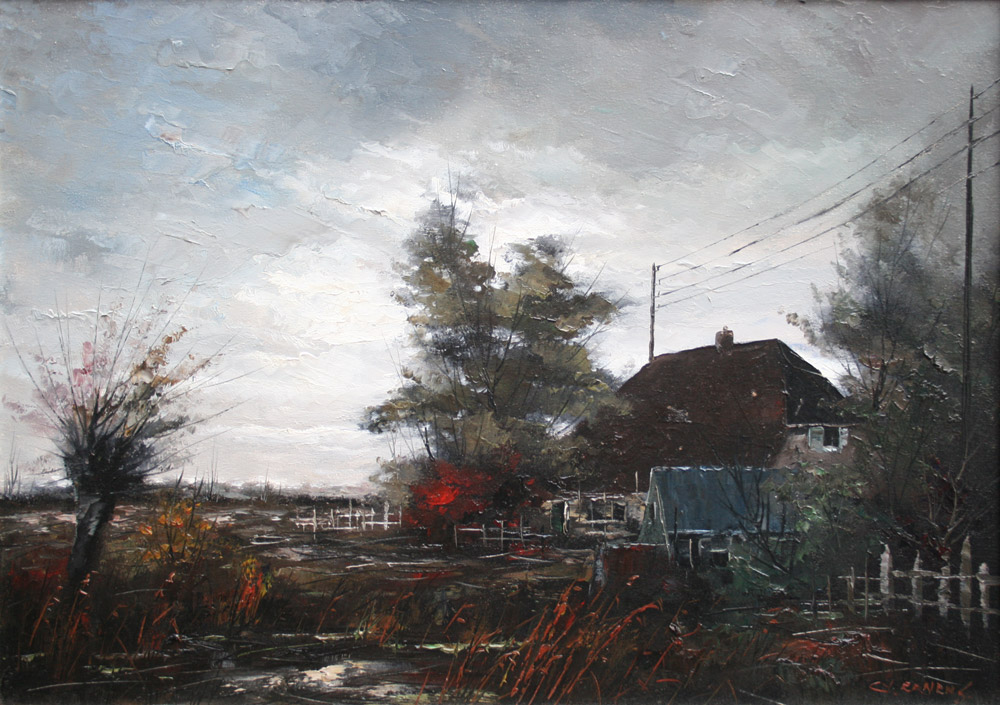 Gerardus Johannes Ernens - Boerderij met knotwilg in olieverf verkocht voor € 150!