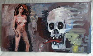 Peter Klashorst - Acrylverf op doek , “Vrouw met Schedel” - GROOT – 2018 – 55 x 100 cm kopen? Bied vanaf 375!