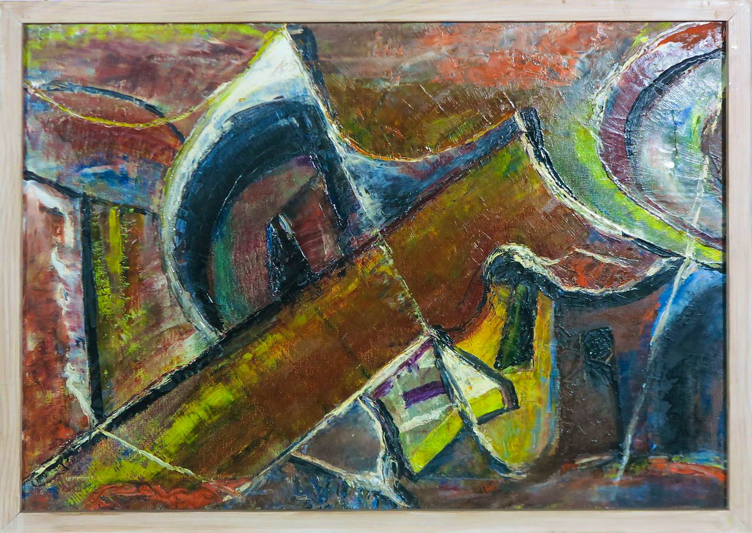 Onbekend - Olieverf op doek, Zonder titel / Abstracte compositie - Ingelijst kopen? Bied vanaf 100!