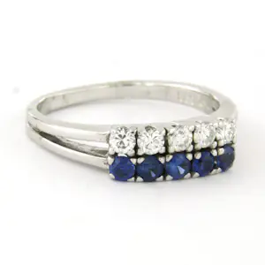 14k wit gouden ring bezet met saffier en briljant geslepen diamant tot. 0.32ct kopen? Bied vanaf 510!