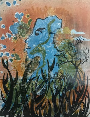 Jan van der Meulen - Lithografie, Blue sculpture - Ingelijst kopen? Bied vanaf 45!