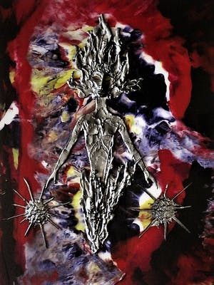 Niet of onleesbaar gesigneerd - Intrigerende gemengde Techniek - Tin op Foto - Sun-God - gesigneerd kopen? Bied vanaf 1!