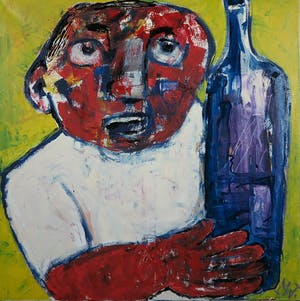 Martin van Wordragen - Gemengde techniek op doek, Barman met fles - Ingelijst (Groot) kopen? Bied vanaf 250!