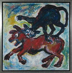 Martin van Wordragen - Olieverf op doek, Straatgevecht - Ingelijst (Groot) kopen? Bied vanaf 1!