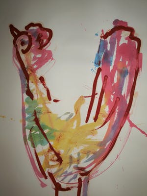 Anton Heyboer - Olieverf en acrylverf, Kip / Oervogel – 107 x 79 cm - ca. 1980 kopen? Bied vanaf 125!