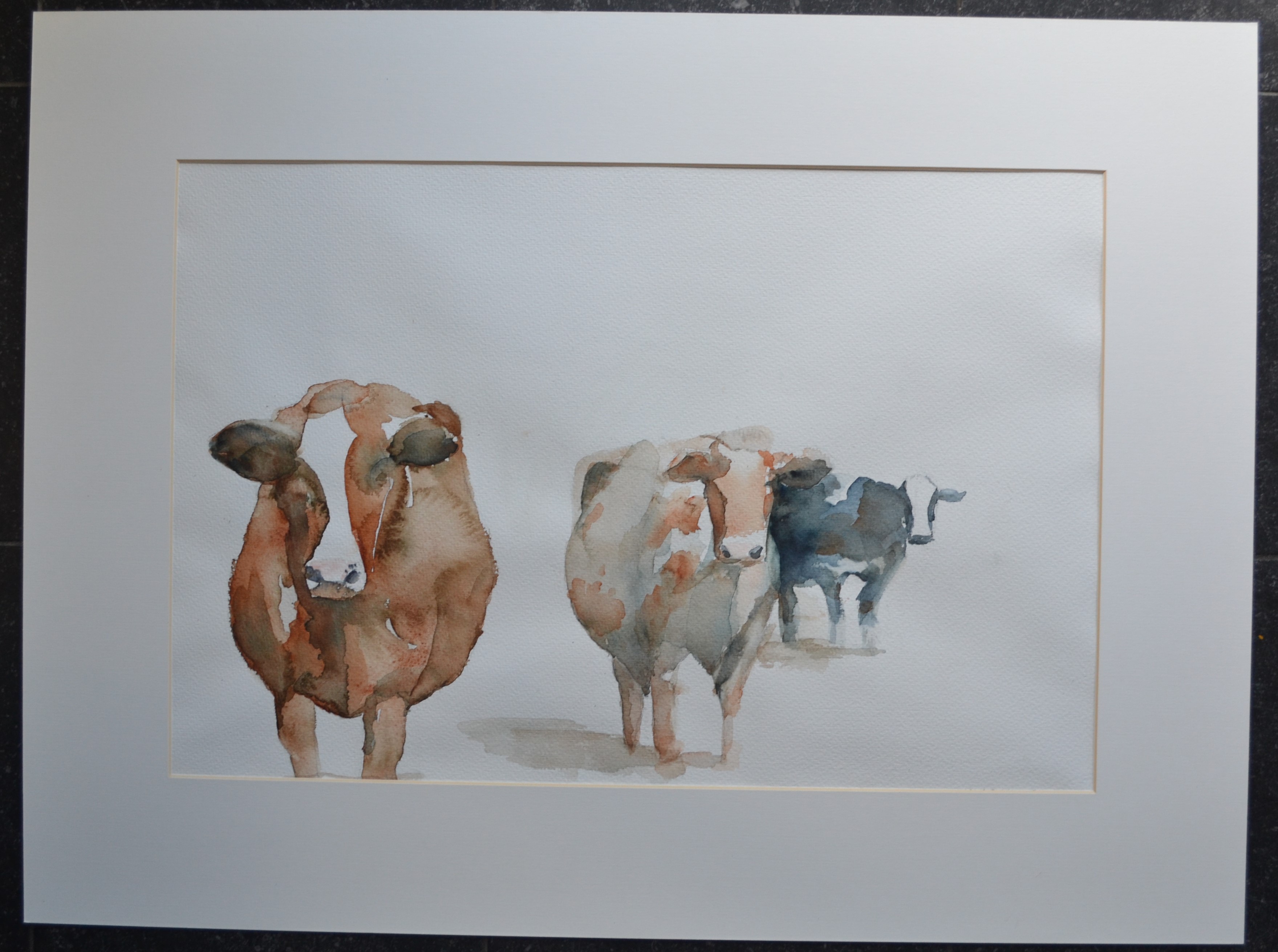 Niet of onleesbaar gesigneerd - Aquarel - Koeien kopen? Bied vanaf 1!