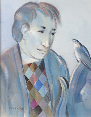 Marcel Cockx - Aquarel, Man met vogel - Ingelijst kopen? Bied vanaf 1!