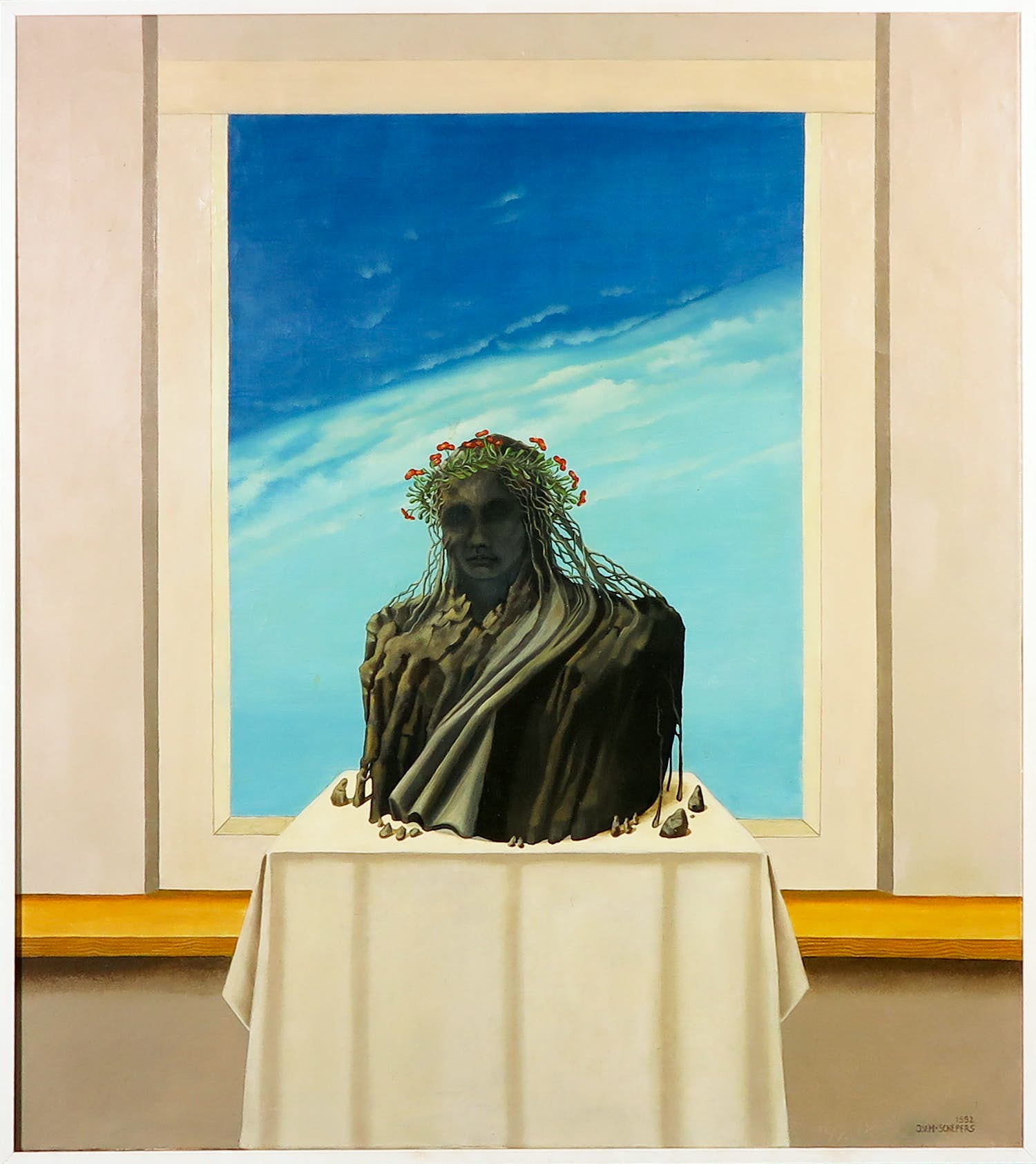 Jenny van Herwijnen - Olieverf op doek, Zwarte Madonna - Ingelijst verkocht voor € 1!