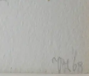 Peter Vos - Ingelijste inkttekening: half vogel/half mens - 1968 kopen? Bied vanaf 375!