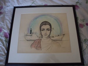 Jan Camphuis - Gemengde techniek op papier, zonder titel ( Meisje en boot ) kopen? Bied vanaf 30!