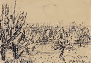 Wim Steijn - Krijttekening, Landschap kopen? Bied vanaf 1!