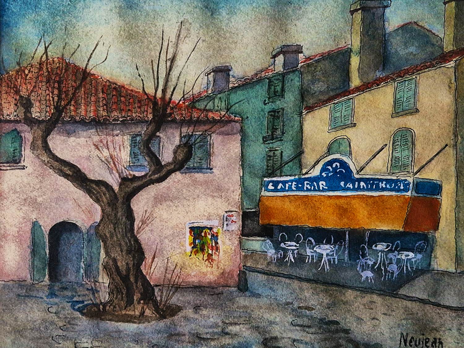 Arnold Bernard Neujean - ca. 1930 - gesigneerde Aquarel op papier "pleintje Cagnes sur mer" kopen? Bied vanaf 29!