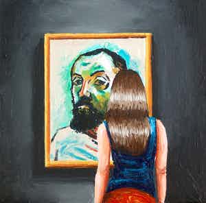 Gerard Boersma - Self Portrait Matisse (Vrouw kijkend naar zelfportret van Matisse) verkocht voor € 75!