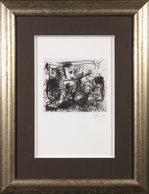 Asger Jorn - Ets en droge naald op handgeschept Japon, Friedhof der Maulwürfe - Ingelijst kopen? Bied vanaf 1!