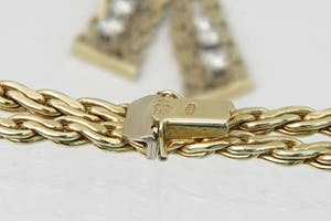 1921 -Vintage 14 kt goud & diamant (1.00ct) dubbele Scroll ketting - Strikmodel kopen? Bied vanaf 1340!