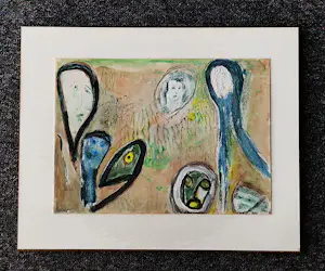 Lex Goudsmit - bijzondere gem. techniek (aqua,inkt,zand) van deze bekende acteur "voor Vonnie" kopen? Bied vanaf 50!