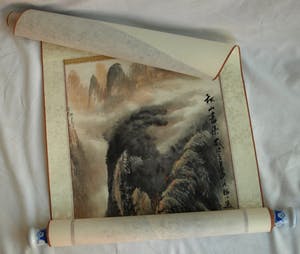 Niet of onleesbaar gesigneerd - Japanse scroll, “Waterval” - Aquarelverf + inkt + porselein - vroeg 20e Eeuw kopen? Bied vanaf 1!