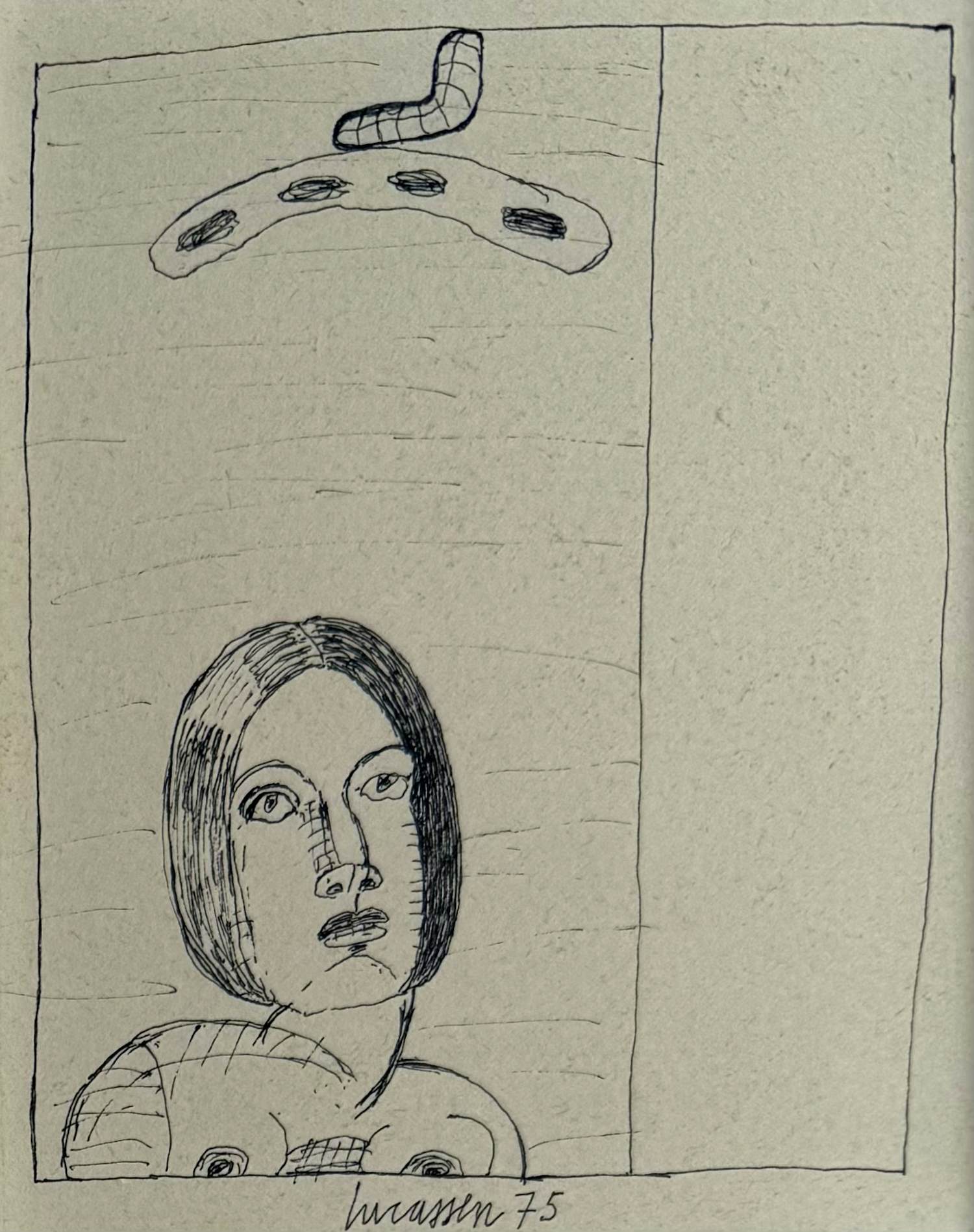 Reinier Lucassen - unieke pentekening op papier | 'Jolanda' | 1975 kopen? Bied vanaf 300!