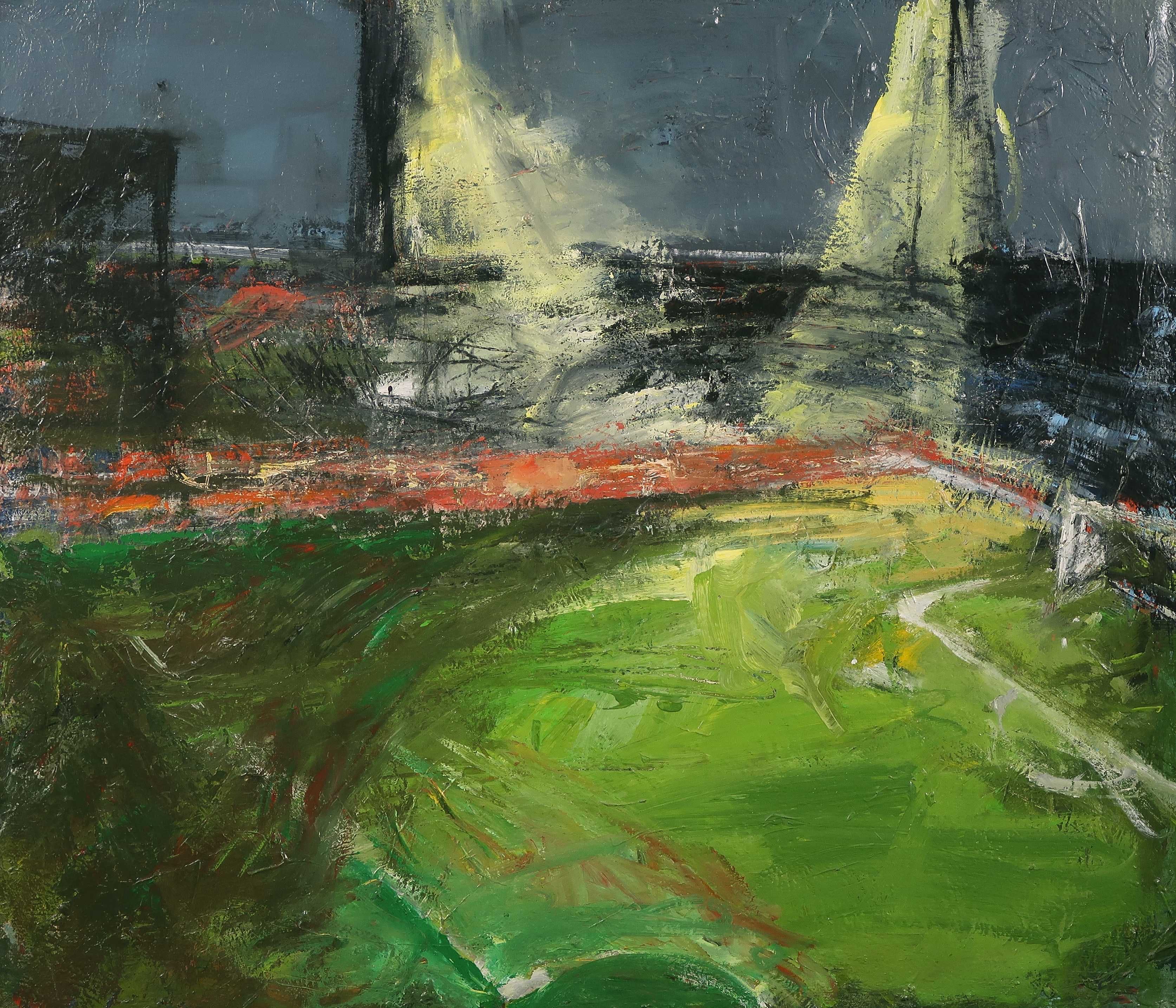 Lex Loman - Acryl op doek, Voetbalstadion Vitesse , bij avond kopen? Bied vanaf 1!