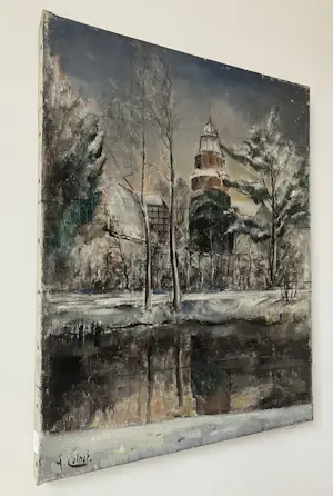 Arnout Colnot - Dorpsgezicht met beek in winter - Olieverf op canvas kopen? Bied vanaf 150!