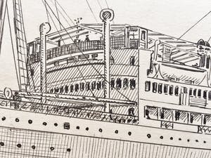 Eugene Rensburg - Drie grote inkttekeningen van stoomschepen kopen? Bied vanaf 20!