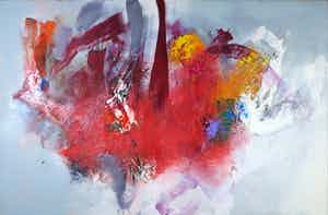 Martin van Dijk - Olieverf en acryl op doek, Rode landschap (Zeer Groot) verkocht voor € 500!