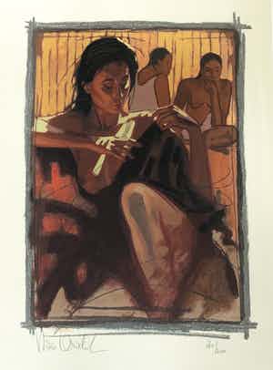 Nico Vrielink - Kleurenzeefdruk - Confrontatie met Gauguin I - Handgesigneerd verkocht voor € 85!