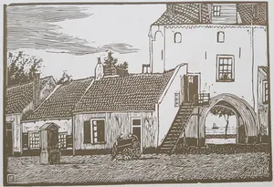 Leendert K.C. Prins - houtdruk - Vischpoort Harderwijk, gesigneerd kopen? Bied vanaf 40!