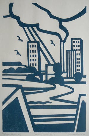 Paul Overhaus - Urbaan Water -houtsnede 1988- kopen? Bied vanaf 45!