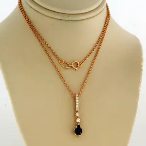 18k rosé gouden collier en hanger bezet met saffier en briljant geslepen diamant kopen? Bied vanaf 360!