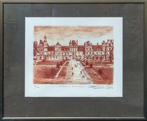 Niet of onleesbaar gesigneerd - Le Palais de Fontainebleau - ets in aluminium lijst kopen? Bied vanaf 1!