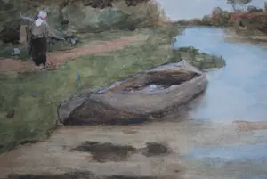 Jan Hendrik Weissenbruch - [toegeschreven] - Hollands landschap - grote aquarel kopen? Bied vanaf 150!