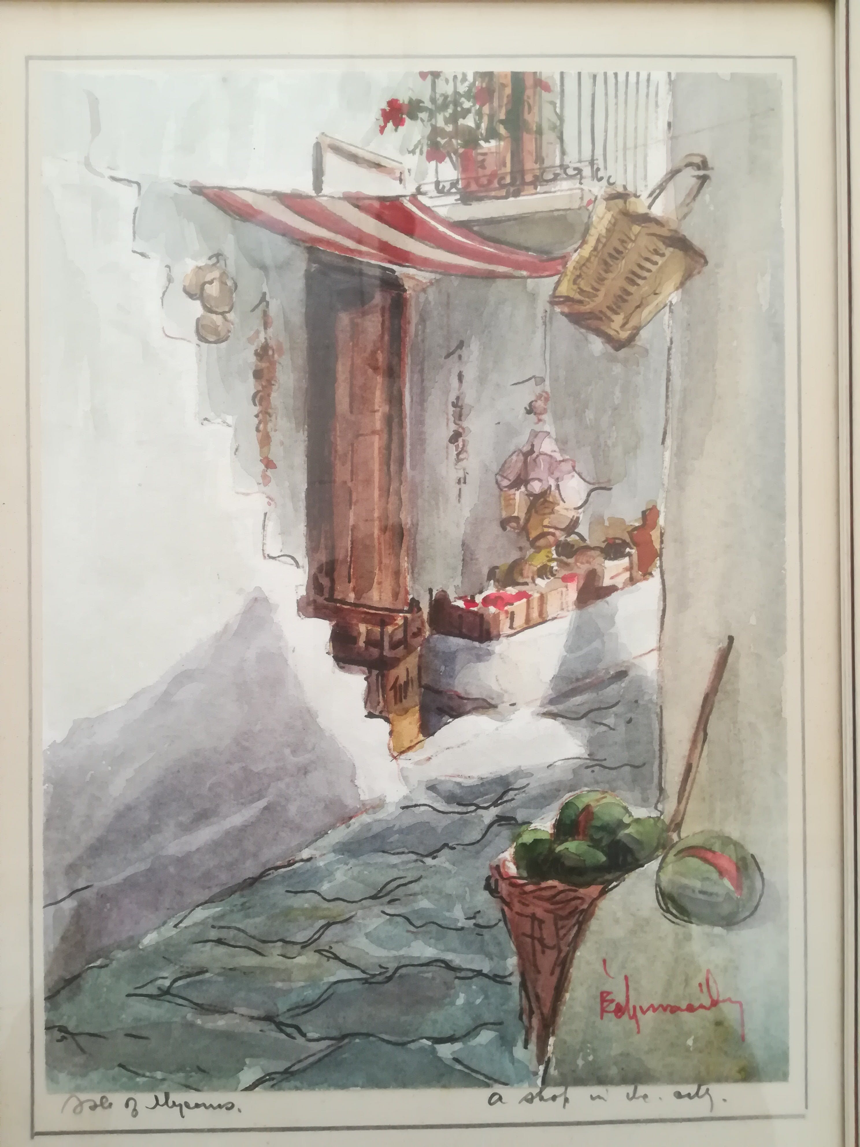 Niet of onleesbaar gesigneerd - Isle of Mykonos "A Shop in the alley"  kopen? Bied vanaf 1!