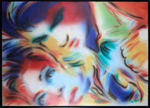 Dick Bastiaan van der Meijden - Spuitbus op doek, Abdel's grote liefde - Ingelijst (Groot) verkocht voor € 50!