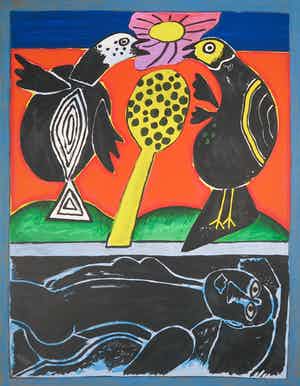 Corneille - Zeefdruk, Deux oiseaux verkocht voor € 150!