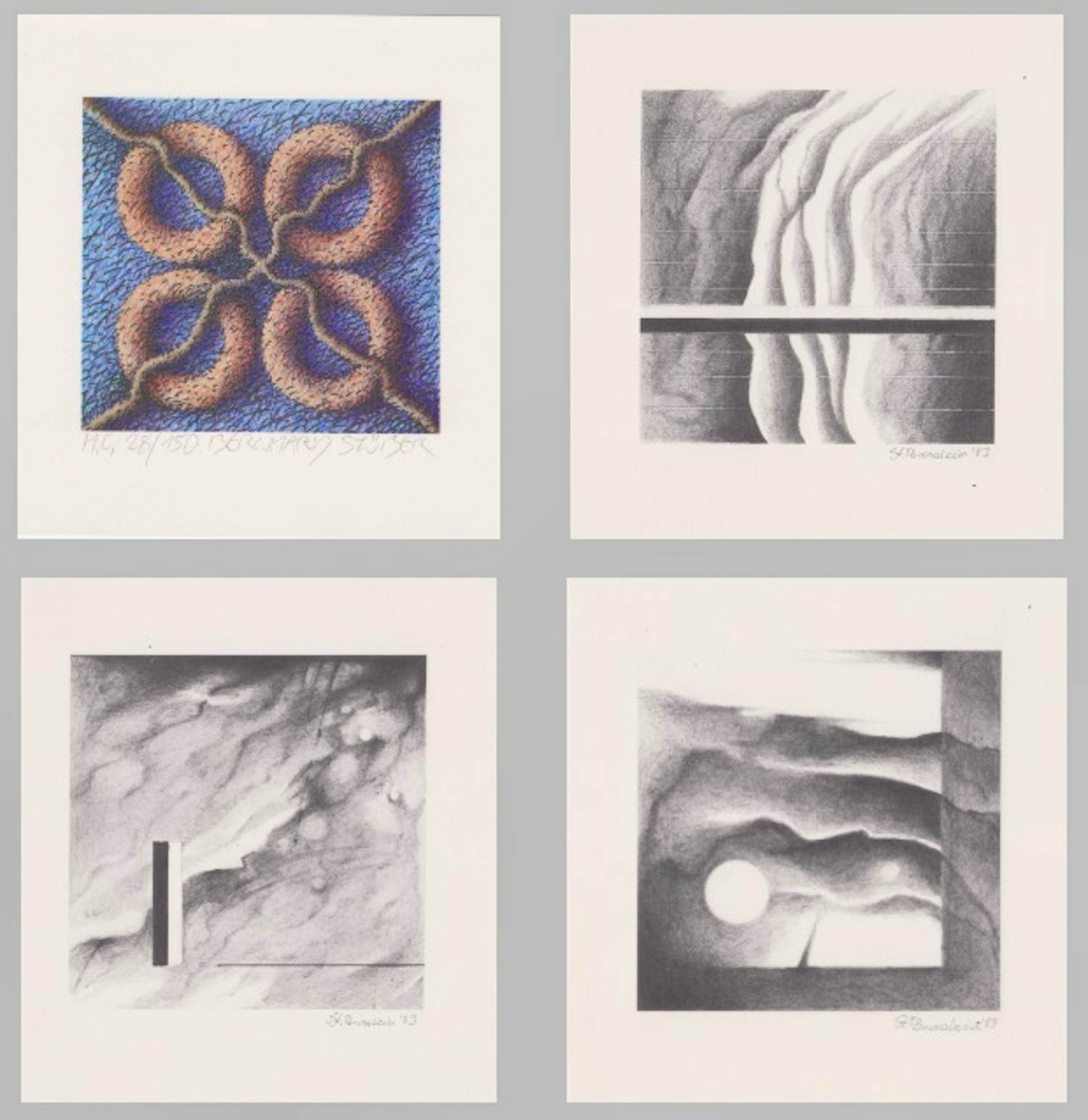 Bernhard Stuber - e.a: Vier zeefdrukken: Quadro I, Geometrische Composities I, II, III kopen? Bied vanaf 25!