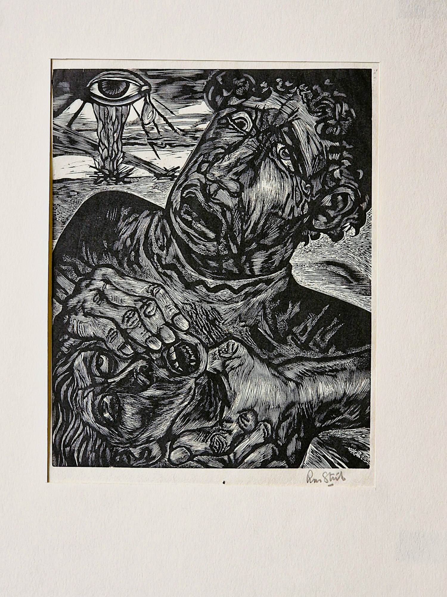 Buy Lou Strik - Grote bijbelse Hout/Linosnede "Kaïn en Abel" potlood-gesigneerd? Bid from 37!