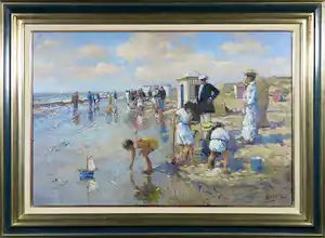 Willem Heytman - Olieverf op doek, Zomerse dag aan het strand - Ingelijst verkauft für € 565!