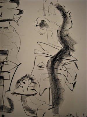 Arie van Selm - 1985 Galerie d’Eendt Amsterdam - Grote Abstract Figuratieve Tekening - gesigd. kopen? Bied vanaf 10!