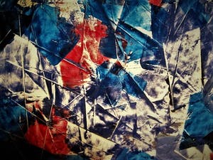 Niet of onleesbaar gesigneerd - Jaren 50 Abstract Expressionistische Collage "Red in Blue" GROOT! kopen? Bied vanaf 1!