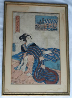 Niet of onleesbaar gesigneerd - Aquarel , “Vrouw wast haar voeten” - ingelijst kopen? Bied vanaf 1!