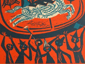 Jenny Dalenoord - Linosnede , BEVRIJDINGSDAG 1945-1955 – gesigneerd & ingelijst – 1955 kopen? Bied vanaf 10!