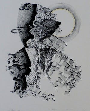 Jaap Hillenius - litho: Zon en maan - 1975 kopen? Bied vanaf 45!