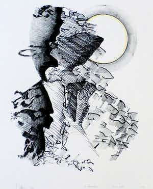 Jaap Hillenius - litho: Zon en maan - 1975 verkocht voor € 45!