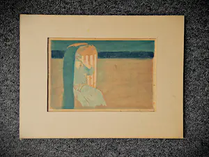 Otto B. de Kat - Unieke (7 exemplaren bekend) Linoleumsnede "vrouw aan het strand" gesigneerd kopen? Bied vanaf 58!